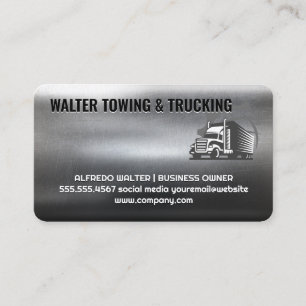Semi Truck Transport Logo Industrial Metallic Business Card