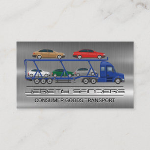 Semi Truck Transporting Cars Metal Business Card
