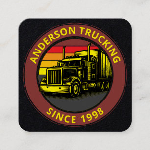Semi Truck Trucking Retro Sunset Template Square Business Card
