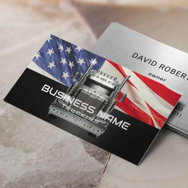Semi Truck Veteran Trucking American Flag Business Card (Creator Uploaded)