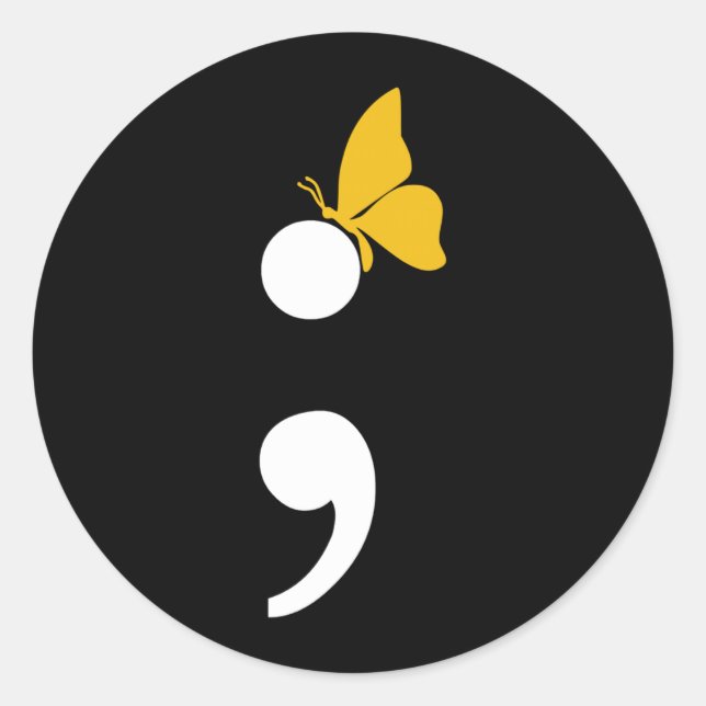 Semicolon Butterfly Depression Prevention Classic Round Sticker (Front)