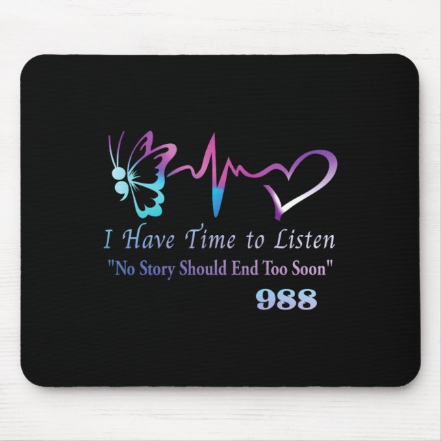 Semicolon Butterfly Heartbeat Prevention Hotline Mouse Pad (Front)