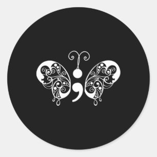 Semicolon Butterfly Suicide Prevention Awareness  Classic Round Sticker
