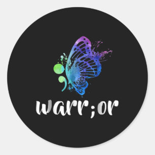 Semicolon Butterfly Suicide Prevention Awareness  Classic Round Sticker