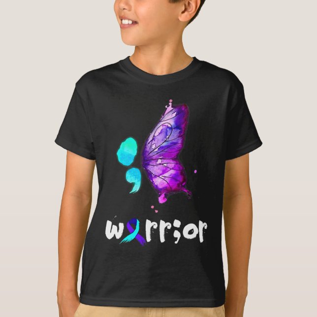 Semicolon Butterfly Watercolor Suicide Prevention  T-Shirt (Front)