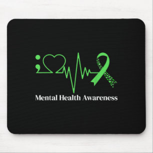 Semicolon Heart Beat Green Ribbon Mental Health Mouse Pad