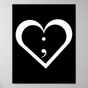 Semicolon Heart Mental Health Awareness Long Sleev Poster