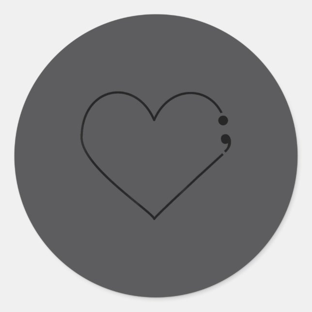Semicolon Heart Mental Health Awareness Therast De Classic Round Sticker (Front)