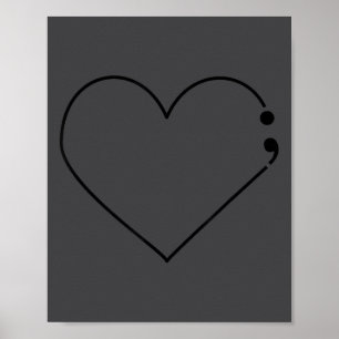 Semicolon Heart Mental Health Awareness Therast De Poster