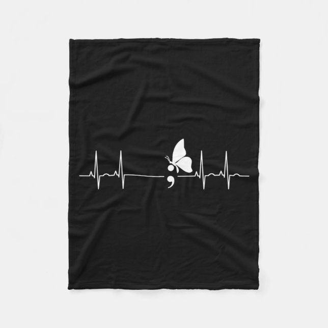 Semicolon Heartbeat Fleece Blanket (Front)