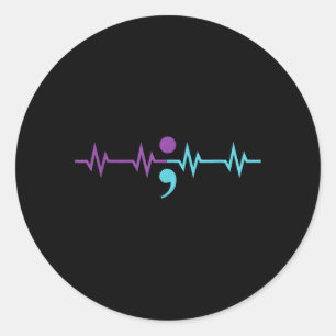 Semicolon Heartbeat Heartrate Prevention Awareness Classic Round Sticker