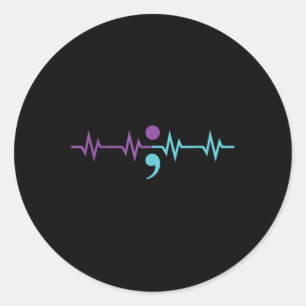 Semicolon Heartbeat Heartrate Suicide Prevention A Classic Round Sticker