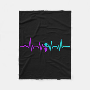 Semicolon Heartbeat Suicide Prevention Awareness  Fleece Blanket