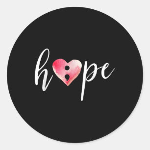 Semicolon Hope Heart Watercolor T Shirt - Suicide  Classic Round Sticker