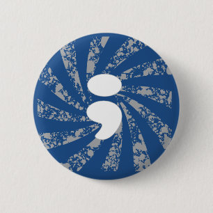 Semicolon on grunge rays 6 cm round badge