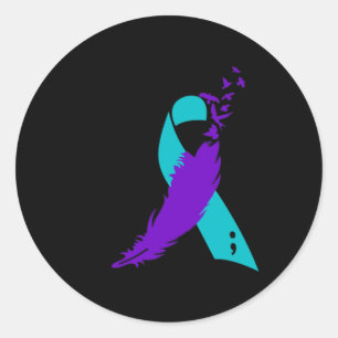 Semicolon Suicide Awareness Ribbon Classic Round Sticker