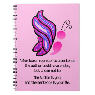 Semicolon Suicide/Depression Awareness Butterfly Spiral Notebook
