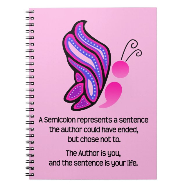 Semicolon Suicide/Depression Awareness Butterfly Spiral Notebook (Front)