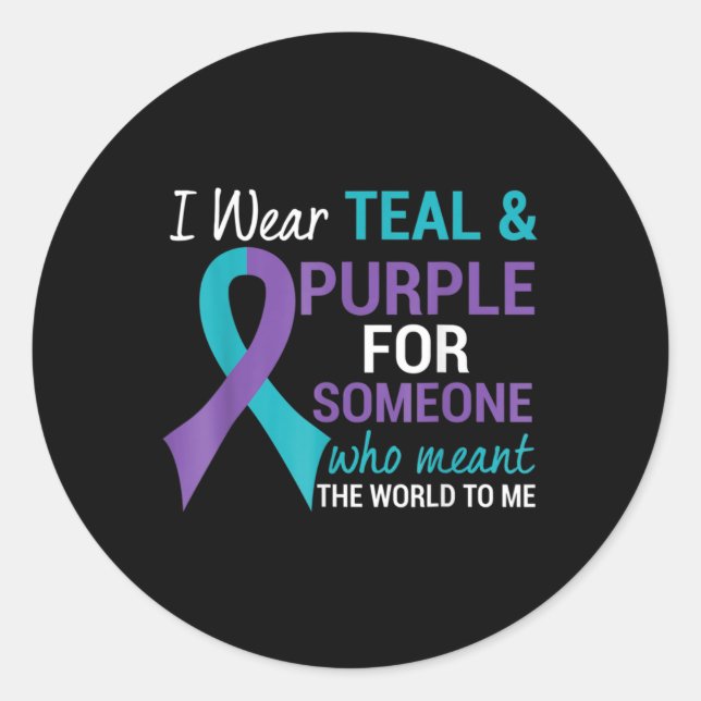 Semicolon Teal and Purple Ribbon Suicide Awareness Classic Round Sticker (Front)