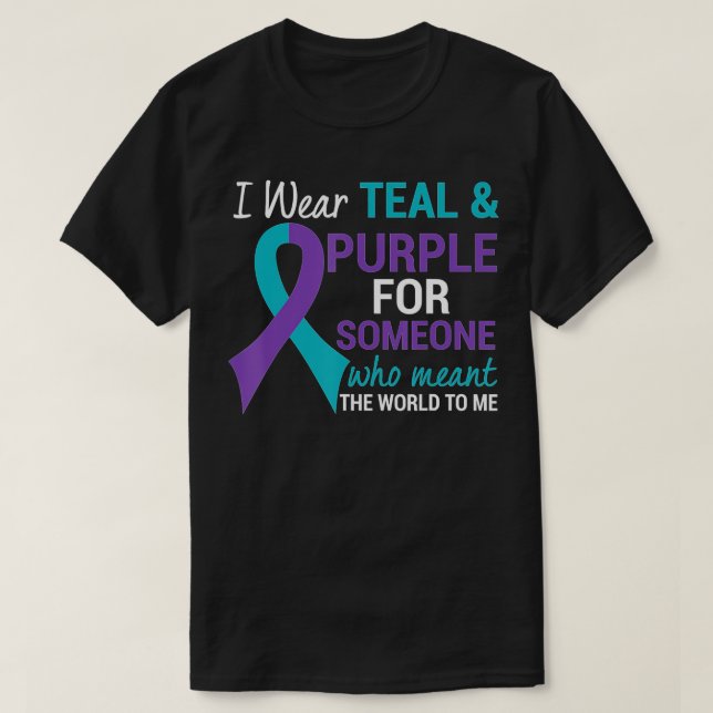 Semicolon Teal & Purple Ribbon Suicide Awareness  T-Shirt (Design Front)