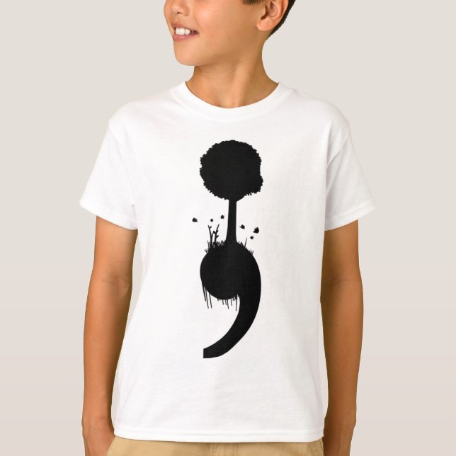 Semicolon Tree Suicide Depression Prevention  T-Shirt (Front)