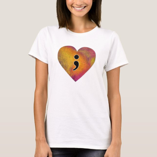 Semicolon Watercolor Heart Mental Health Awareness T-Shirt (Front)