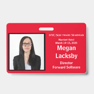 Seminar Attendee Red and White Horizontal ID Badge
