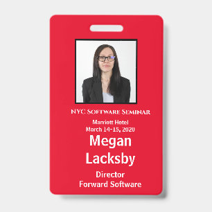 Seminar Attendee Red and White Vertical ID Badge