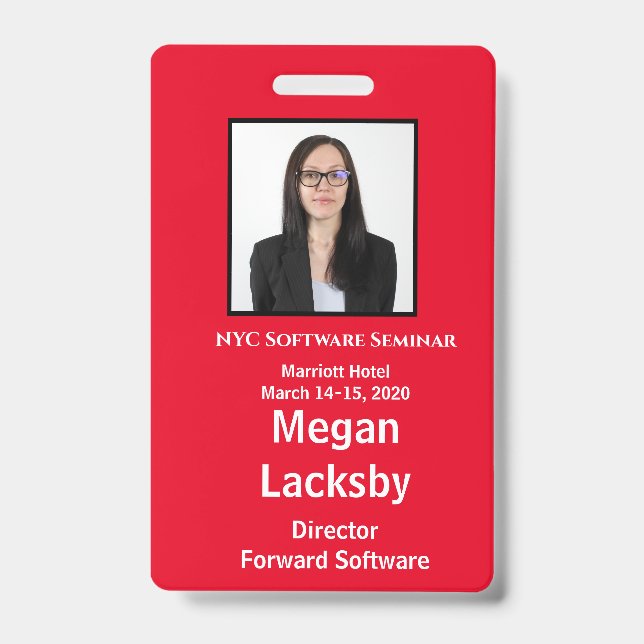 Seminar Attendee Red and White Vertical ID Badge (Front)