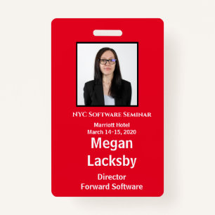 Seminar Attendee Red and White Vertical ID Badge