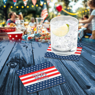 Semiquincentennial Navy Stars & Stripes 250 Years Square Paper Coaster