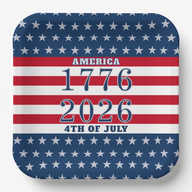 Semiquincentennial Stars Stripes America 1776 2026 Paper Plate (Front)