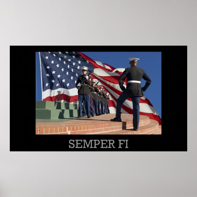 Semper Fi - Rifle Squad and flag Poster (Front)