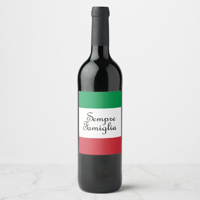 Sempre Famiglia and Italian flag colours Wine Label (Front)