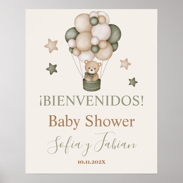 Señal de bienvenida de Teddy Bear Baby Shower Boy Poster (Front)