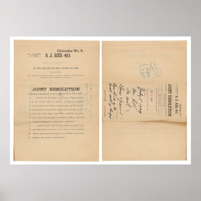Senate Joint Res 40 16th Amendment Income Tax Poster (Front)