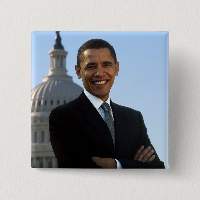 Senator Portrait, American President Barack Obama 15 Cm Square Badge (Front)