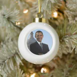 Senator Portrait, American President Barack Obama Ceramic Ball Christmas Ornament