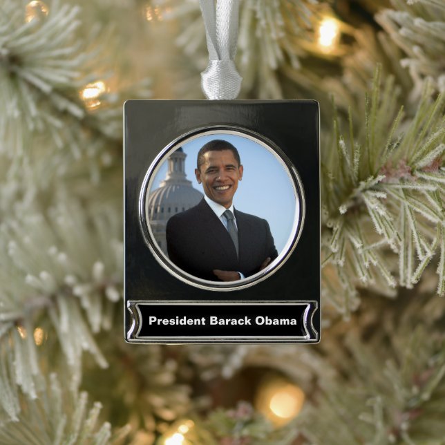 Senator Portrait, American President Barack Obama Silver Plated Banner Ornament (Tree)