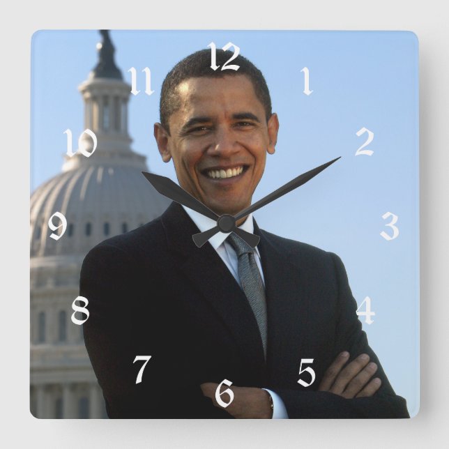 Senator Portrait, American President Barack Obama Square Wall Clock (Front)