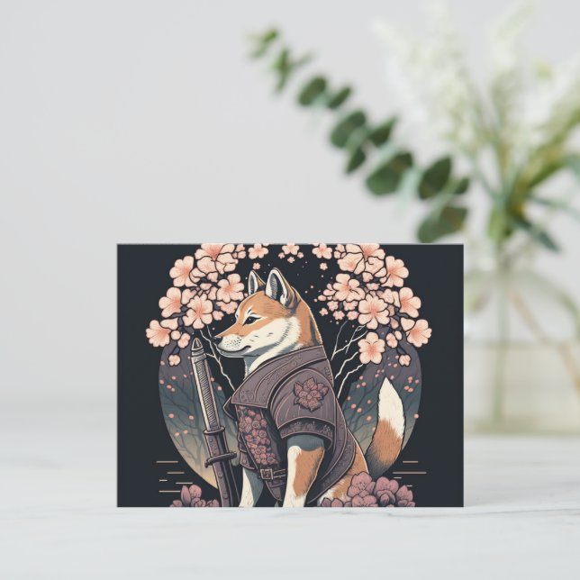 Send a Smile with Shiba Dog Samurai Postcards (Standing Front)