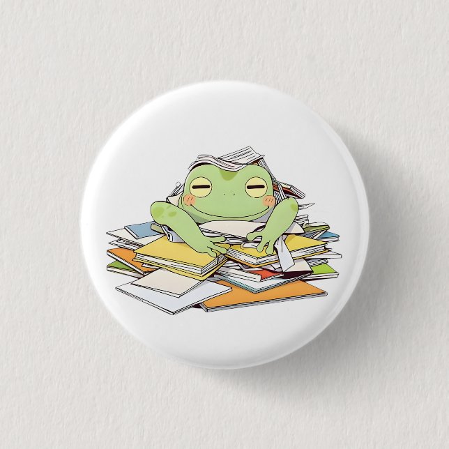 Send Help Frog Buried in Paperwork Kawaii Design 3 Cm Round Badge (Front)