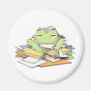 Send Help Frog Buried in Paperwork Kawaii Design Magnet