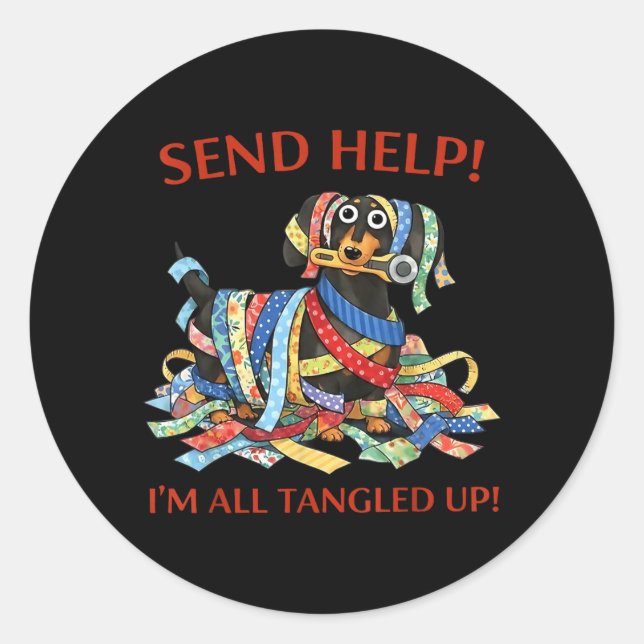 Send Help Im All Tangled Up Funny Quilting Classic Round Sticker (Front)