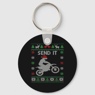 Send It Dirt Bike Riding Santa Motocross Ugly Chri Key Ring