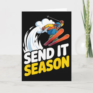 Send It Season Funny Skier Downhill Skiing Ski Jum Card