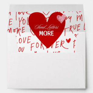 'Send Letters More' Romantic Red Pink Hearts Love Envelope