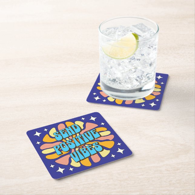 Send Positive Vibes Square Paper Coaster (Insitu)