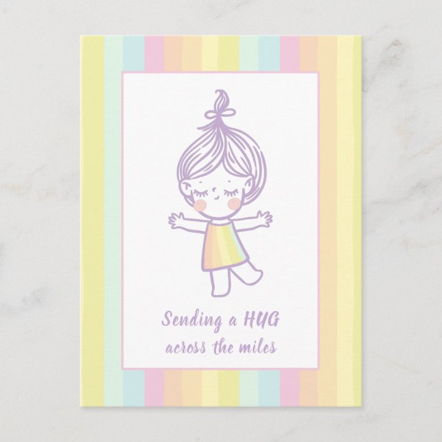 Sending a Hug Cute Pastel Rainbow Girl Postcard (Front)