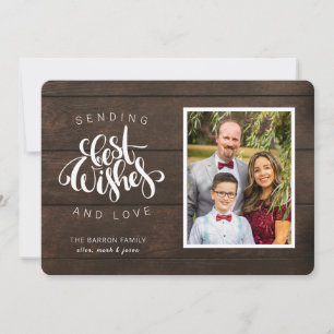 Sending Best Wishes Script Photo Wood Christmas  Holiday Card